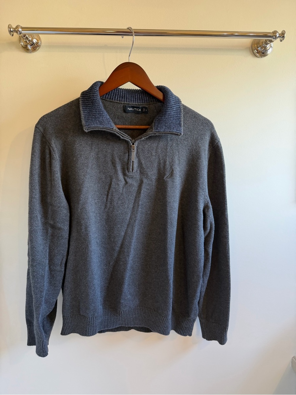 Nautica Men's Dark Gray Half-Zip Sweater with Ribbed Collar